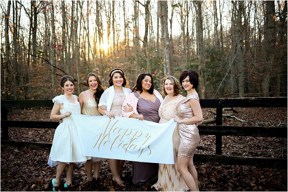 Bridesmaids with Happy Holidays Signn