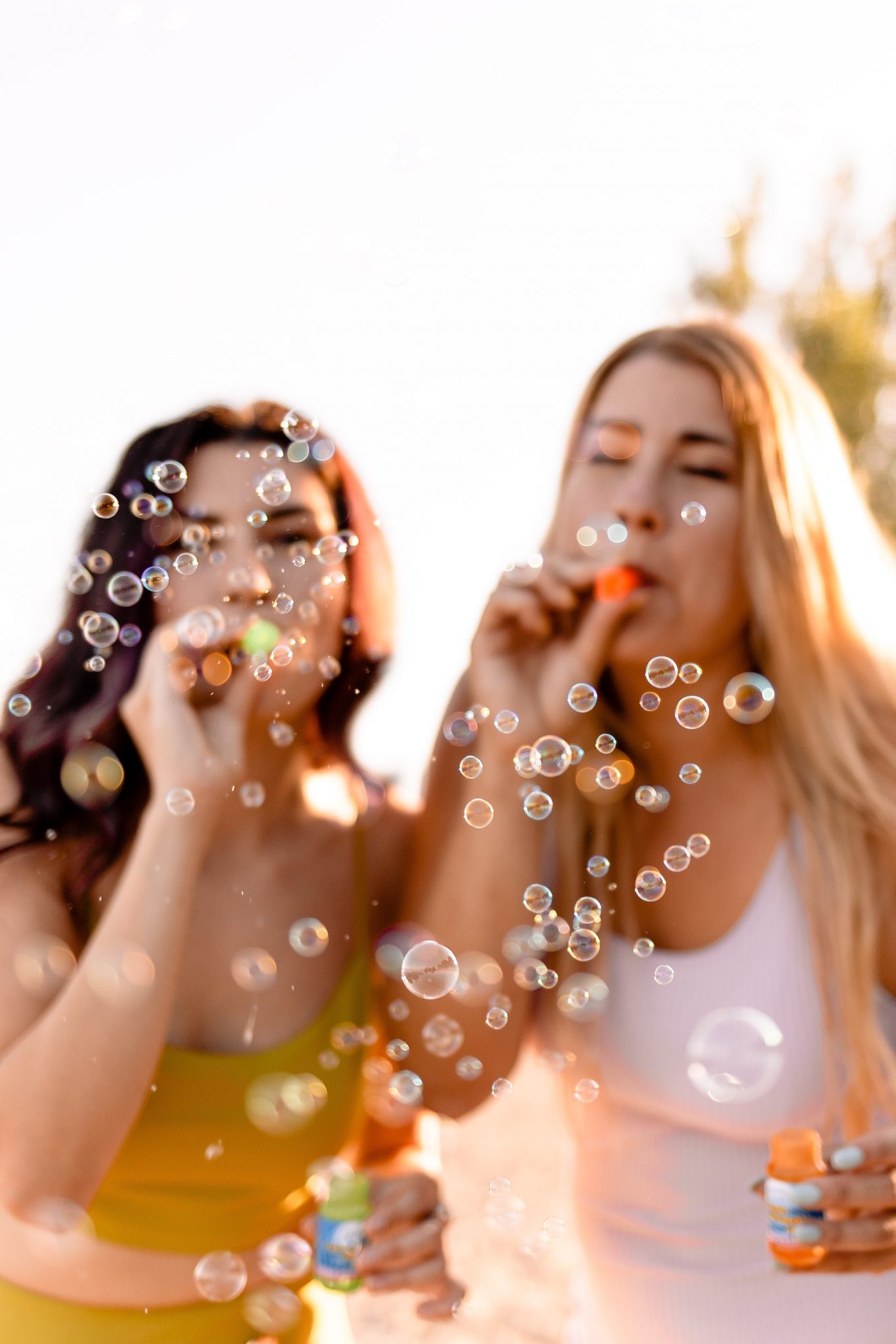 Bridesmaids Blowing Bubbles to Calm Wedding Stress