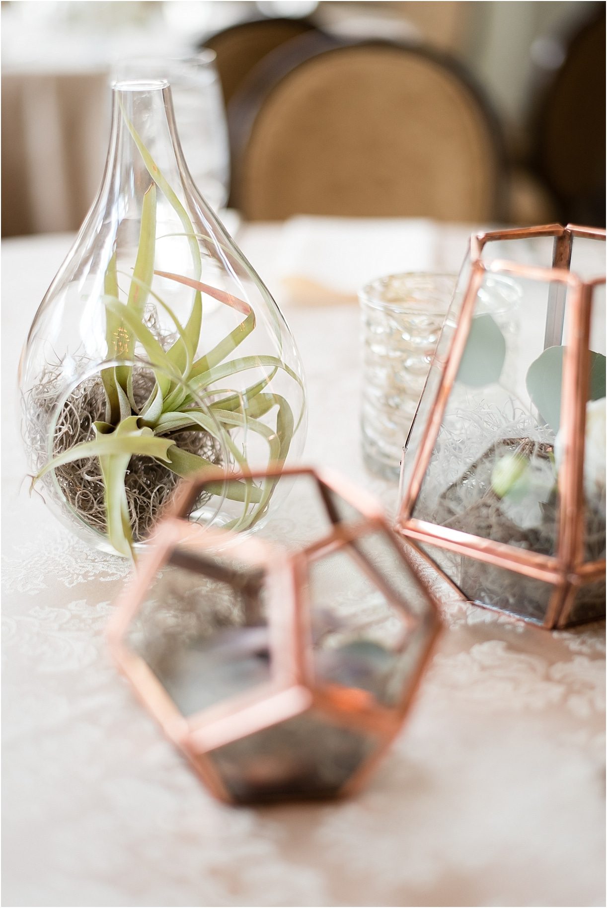 Sophisticated Richmond Wedding in Virginia as seen on Hill City Bride by Melissa Desjardins Photography Geometric Candle Holder Air Plant