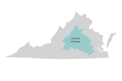 Central Virginia Weddings Map as seen on Hill City Bride Virginia Wedding Blog