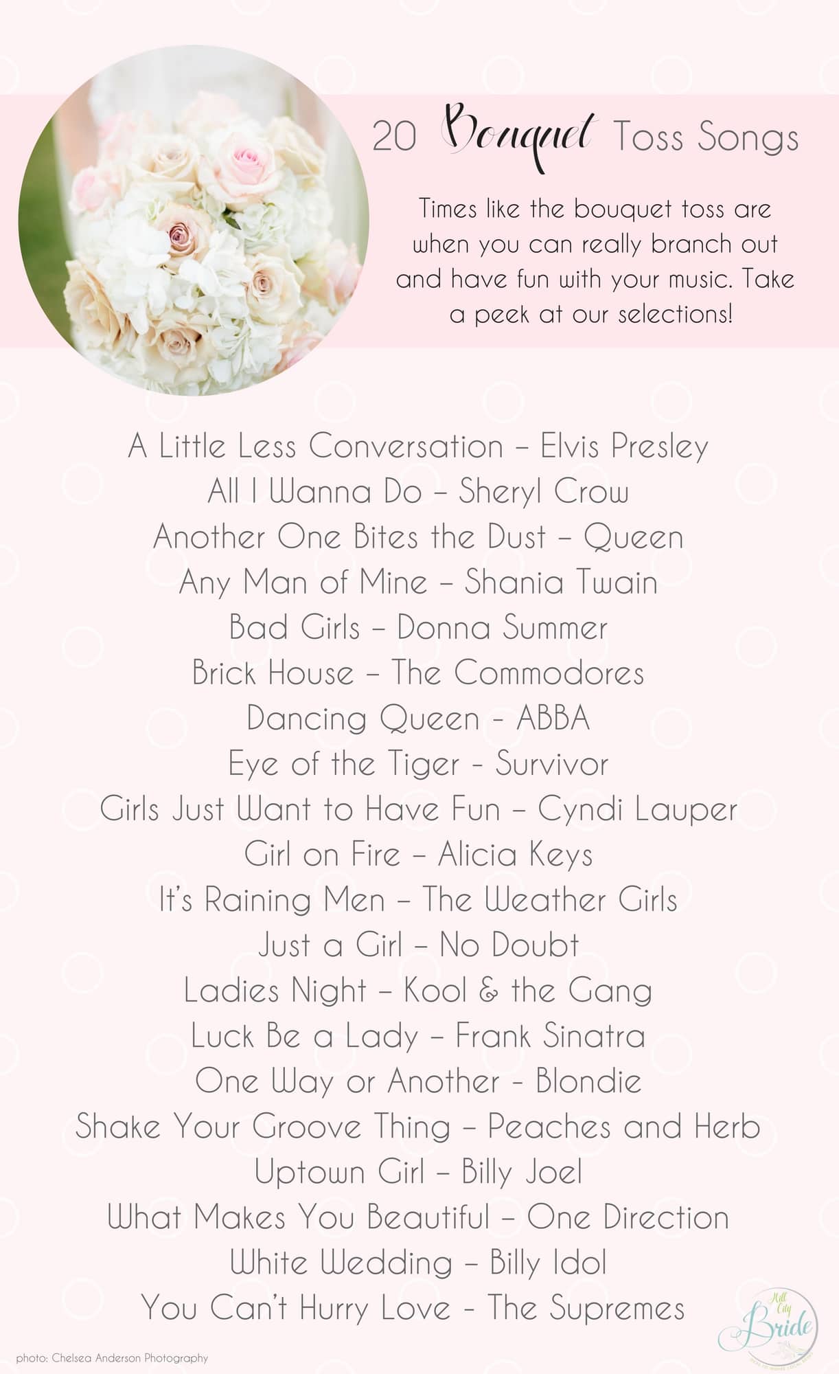 20 Bouquet Toss Song Ideas as seen on Hill City Bride Wedding Blog