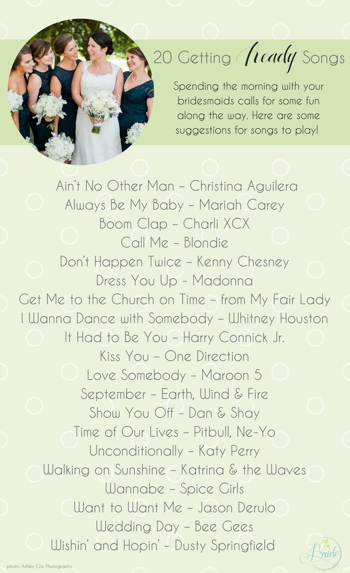20 Getting Ready Songs for Your Wedding Day as seen on Hill City Bride Wedding Blog