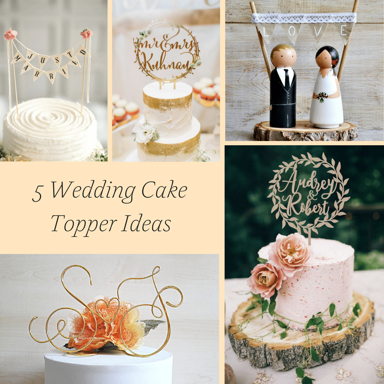 5 Wedding Cake Topper Ideas from Etsy as seen on Hill City Bride