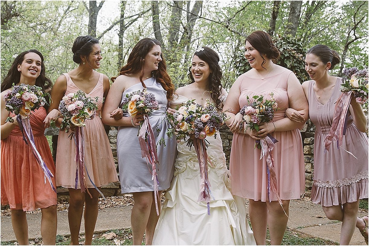 Lynchburg Virginia Sweet DIY Wedding as seen on Hill City Bride Attendants Bridesmaids Mismatched Dresses Gowns Friends
