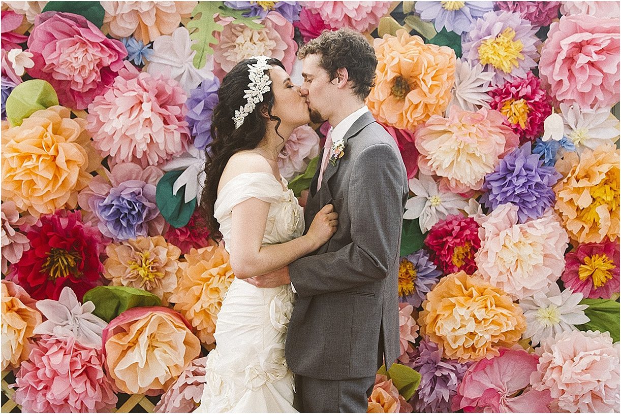 Lynchburg Virginia Sweet DIY Wedding as seen on Hill City Bride Paper Flowers Flower Wall Backdrop Background