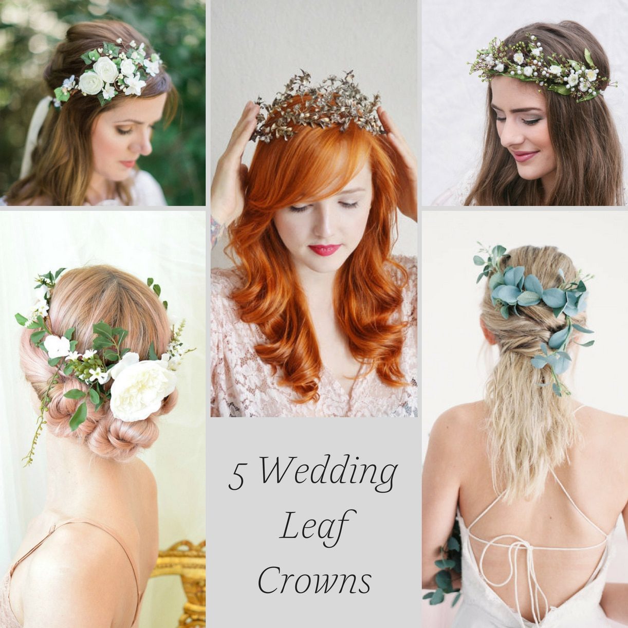 5 Wedding Leaf Crown Ideas as seen on Hill City Bride Flower Eucalyptus Vintage Gold