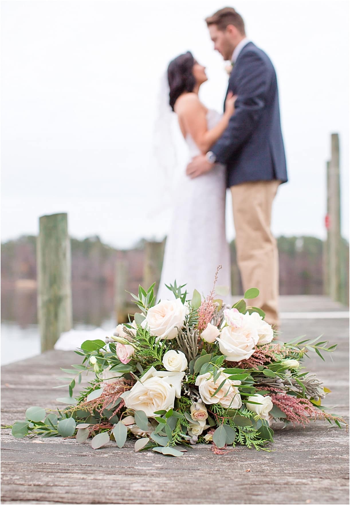 Virginia Lovely Plantation Shoot as seen on Hill City Bride Wedding Blog by Shelby Dickinson Photography Bouquet Dock Lake Water