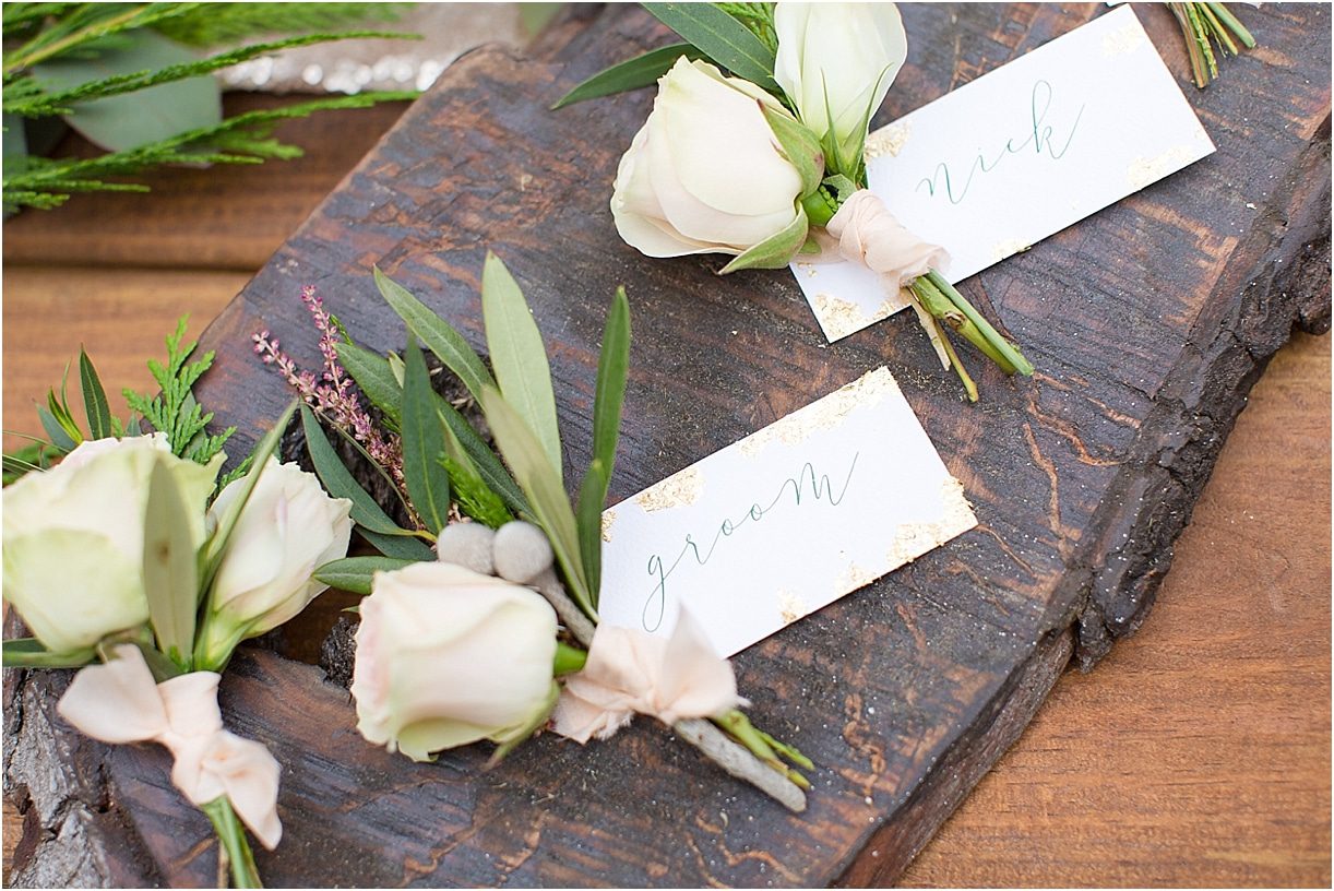 Lovely Plantation Wedding Styled Shoot as seen on Hill City Bride Bout Boutonniere Flowers