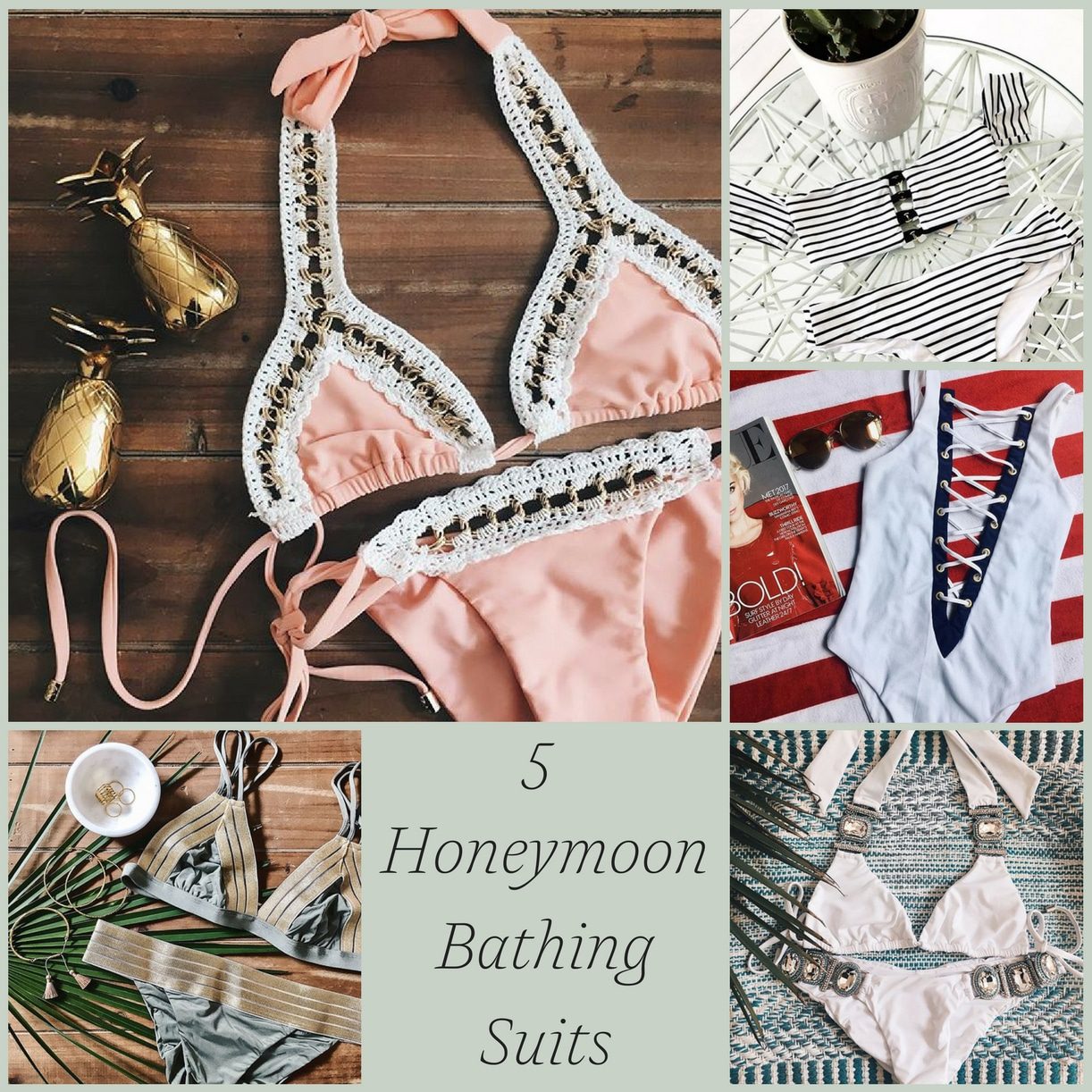 5 Honeymoon Bathing Suits and Bikins as seen on Hill City Bride Wedding Blog - swimsuit, travel, bikini, top, bottom, bandeau