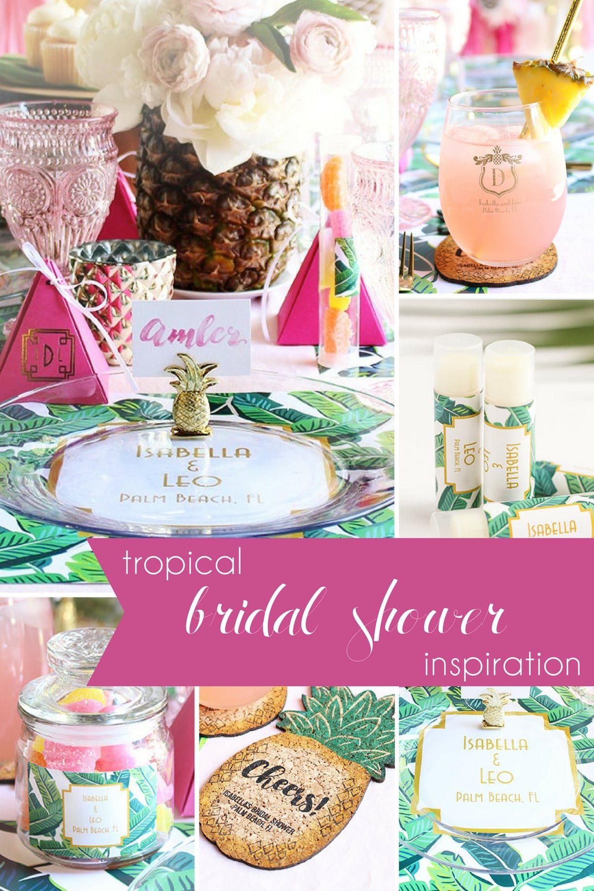 Tropical Bridal Shower as seen on Hill City Bride Wedding Blog - favors, pineapple, placemats, ideas, pink, green