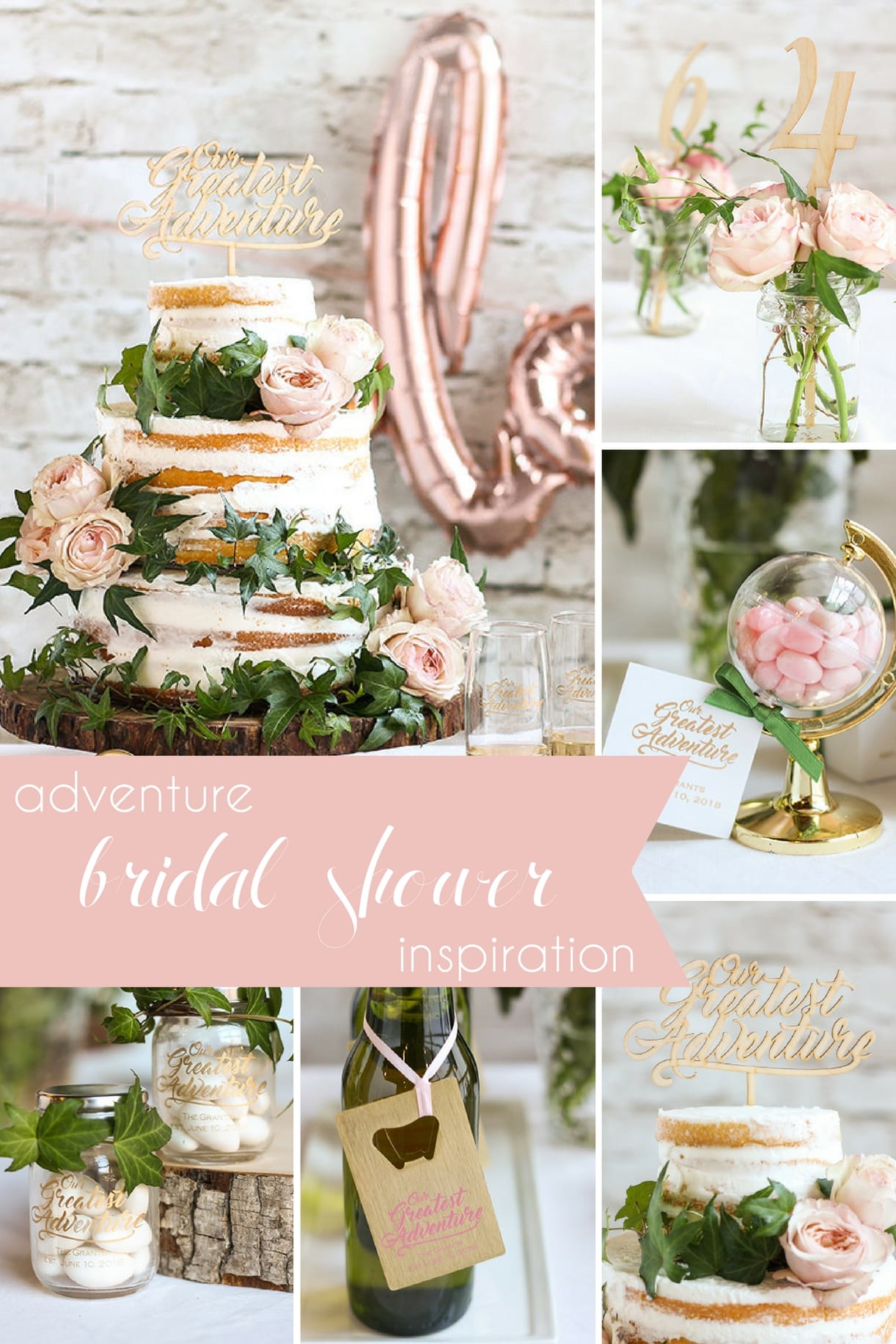 Adventure Bridal Shower Inspiration as seen on Hill City Bride Wedding Blog - blush, cake topper, favors