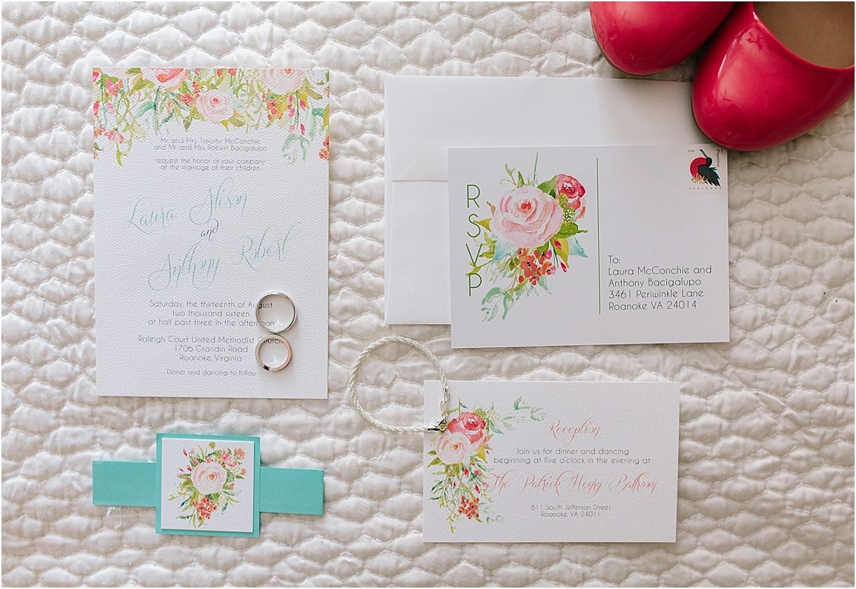 A Pink and Aqua Roanoke Virginia Wedding as seen on Hill City Bride Blog and Magazine - stationery suite