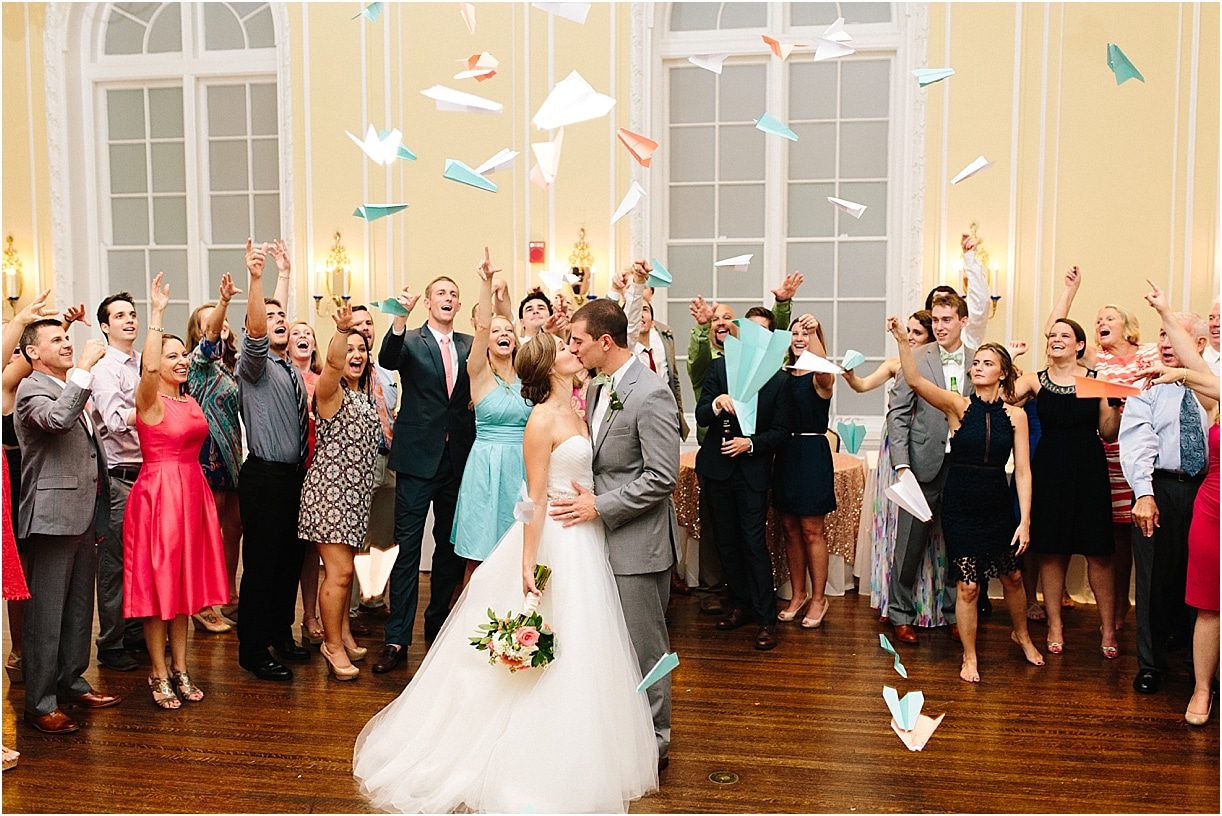 A Pink and Aqua Roanoke Virginia Wedding as seen on Hill City Bride Blog and Magazine - paper airplane sendoff, exit