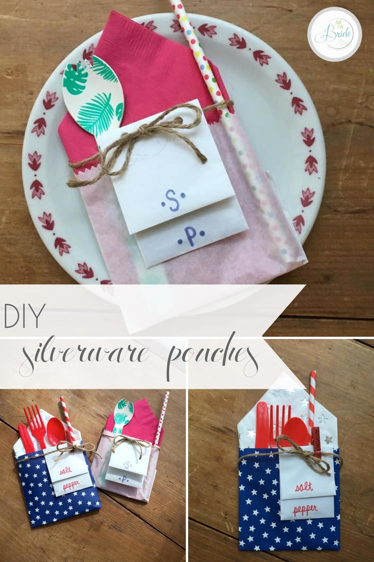 Custom DIY Silverware Pouches as seen on Hill City Bride Wedding Blog for Events and Parties