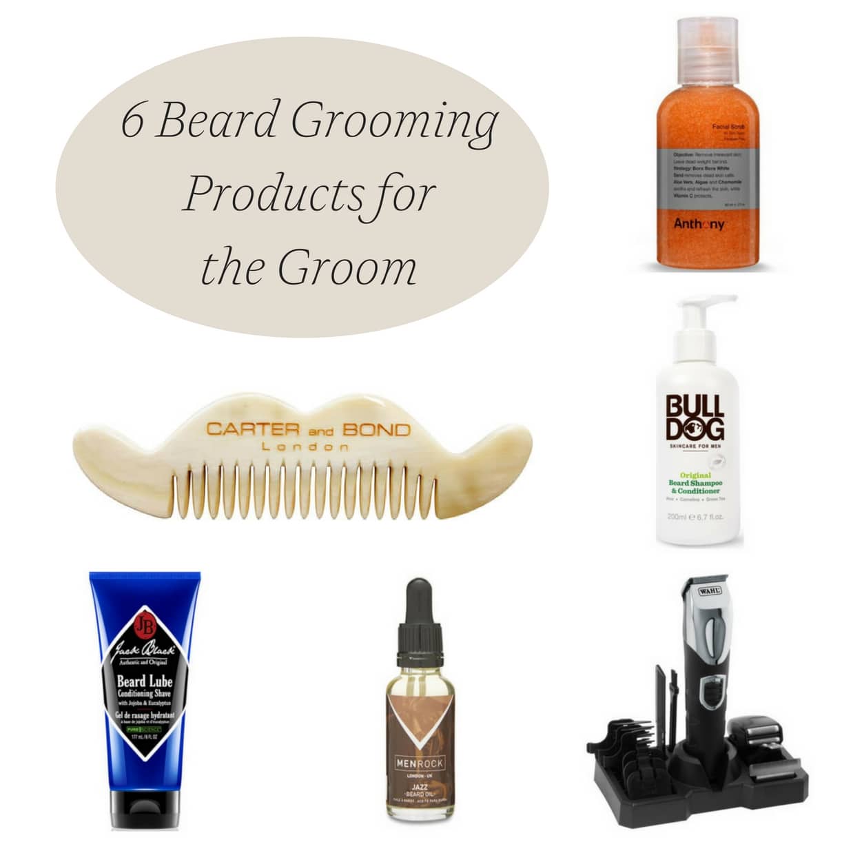 6 Beard Grooming Products for the Groom as seen on Hill City Bride Virginia Wedding Blog - oil, comb, shampoo, conditioner, scrub