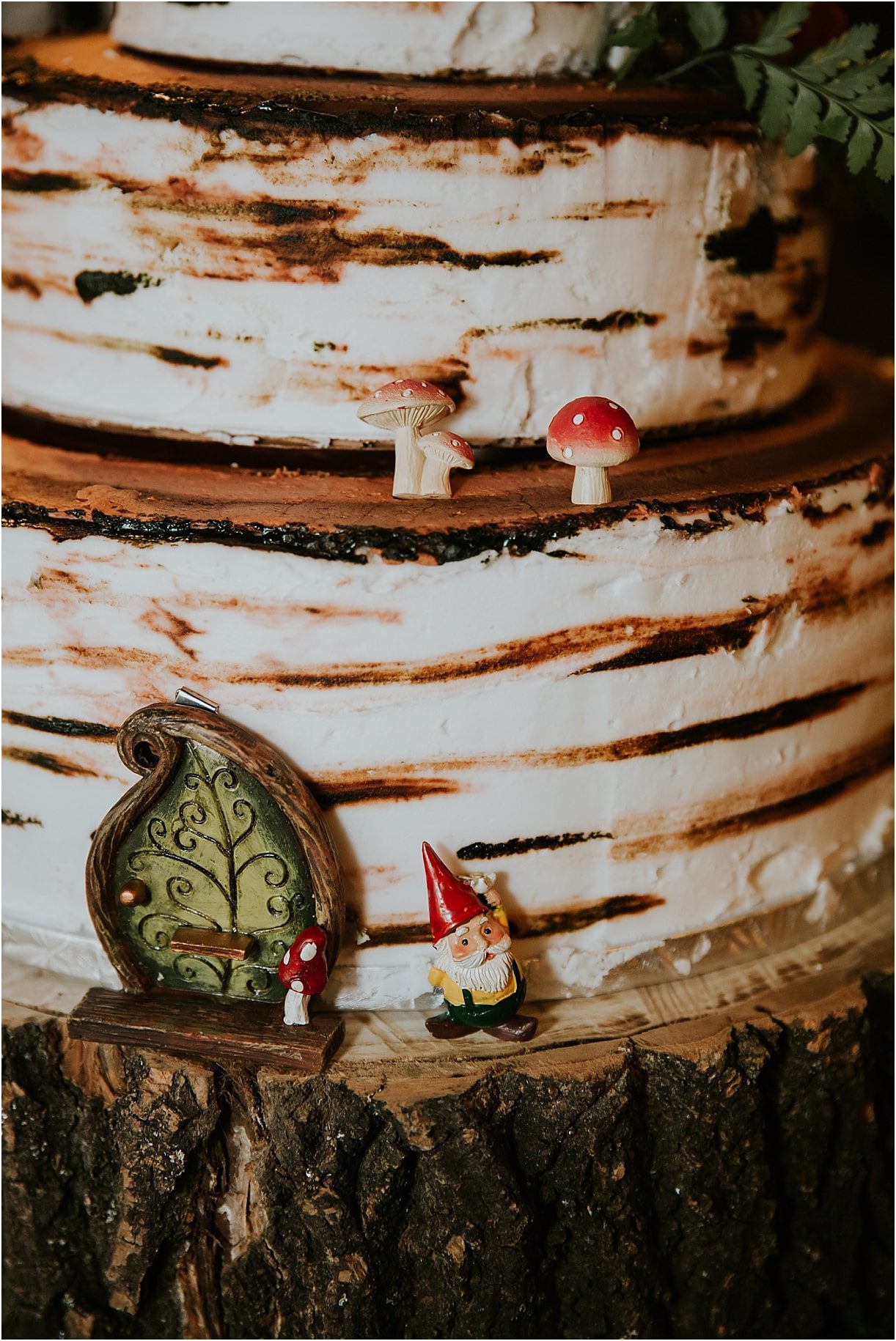 Lovely Virginia Vineyard Wedding as seen on Hill City Bride Blog by Vness Photography - cake, wood, gnomes