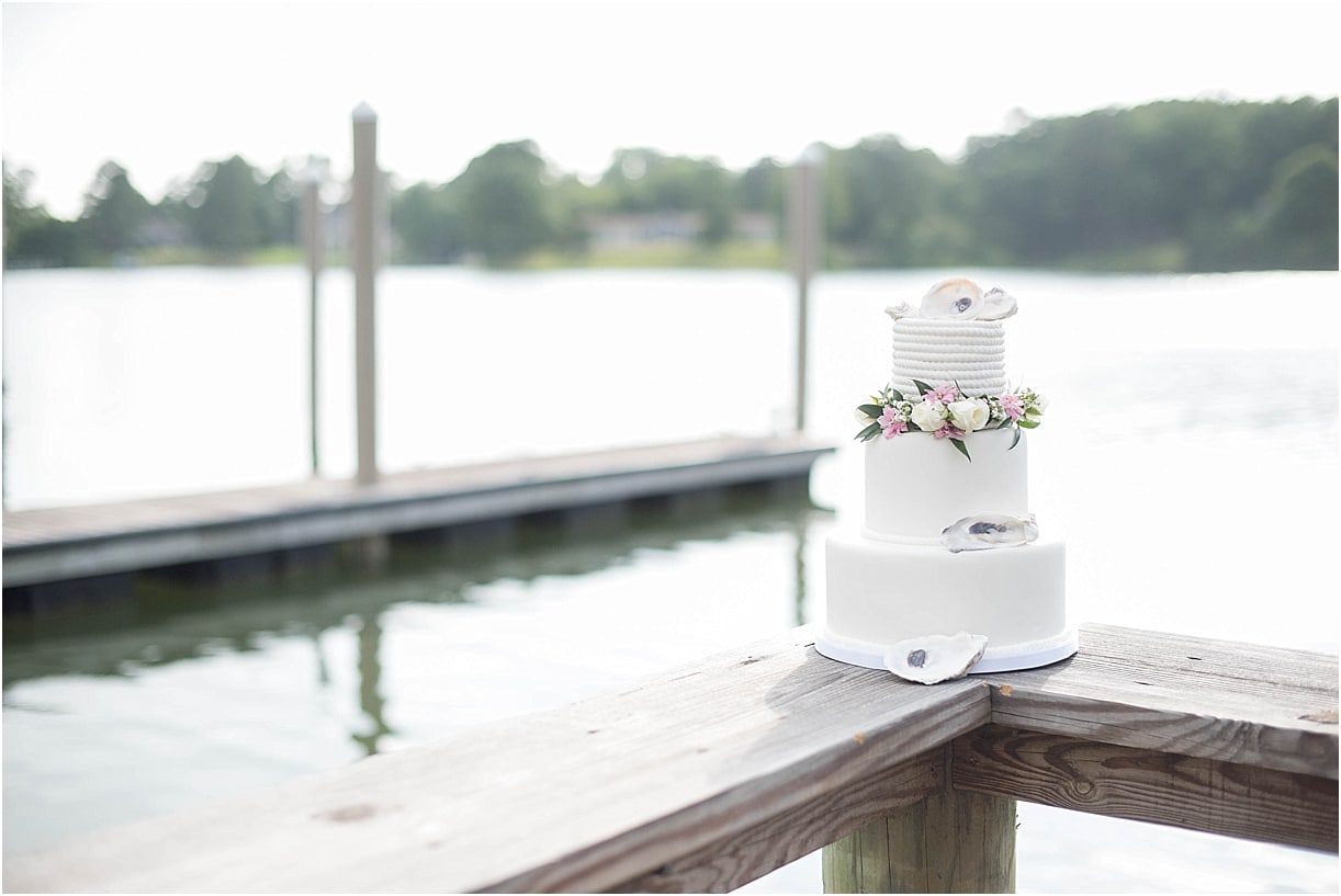 The Tides Inn Virginia Wedding Inspiration as seen on Hill City Bride Blog by Will Hawkins Photography - cake, beach, water