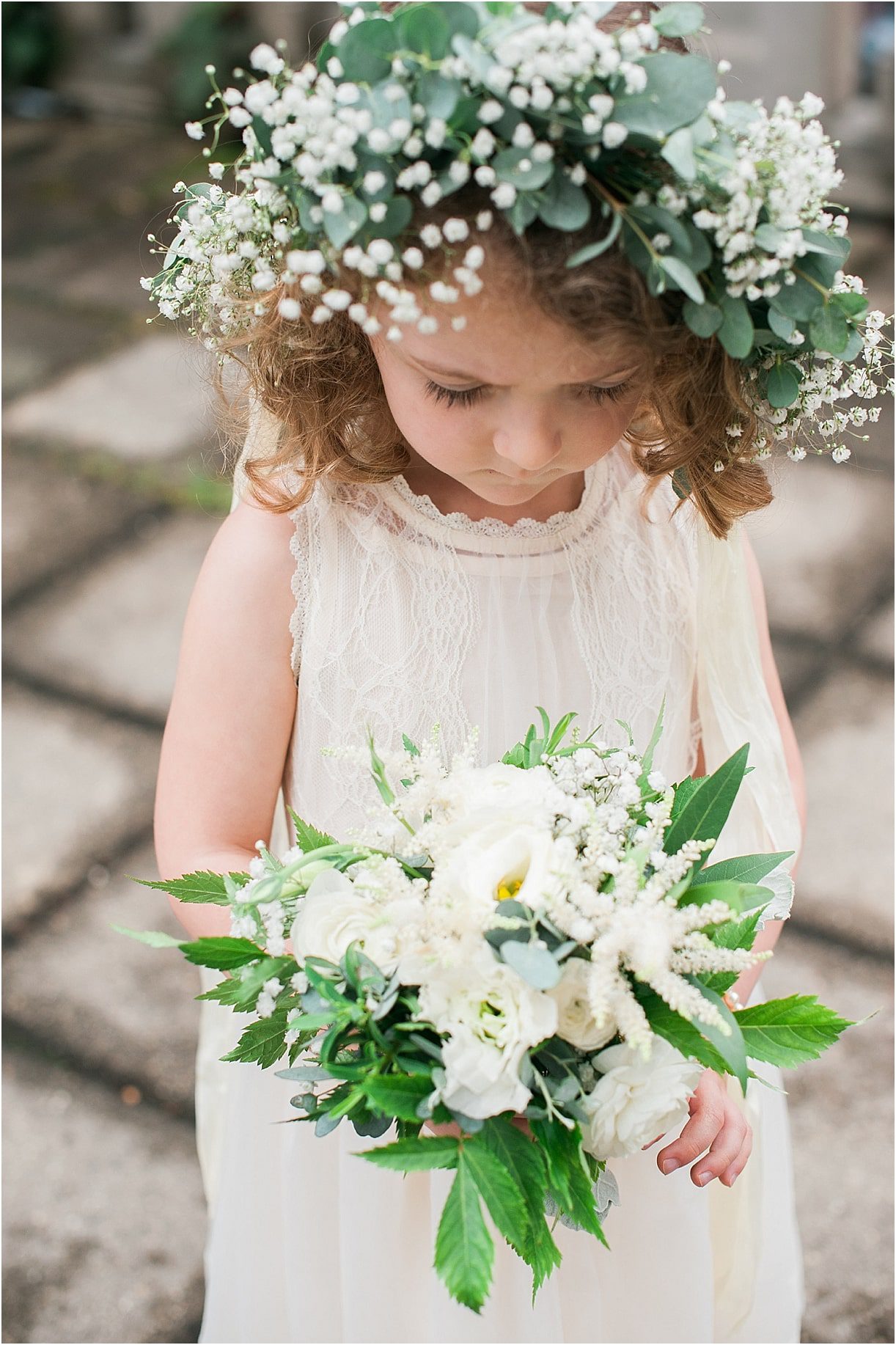 Virginia Barn Wedding as seen on Hill City Bride Wedding Blog - flower girl, flower crown, baby's breath