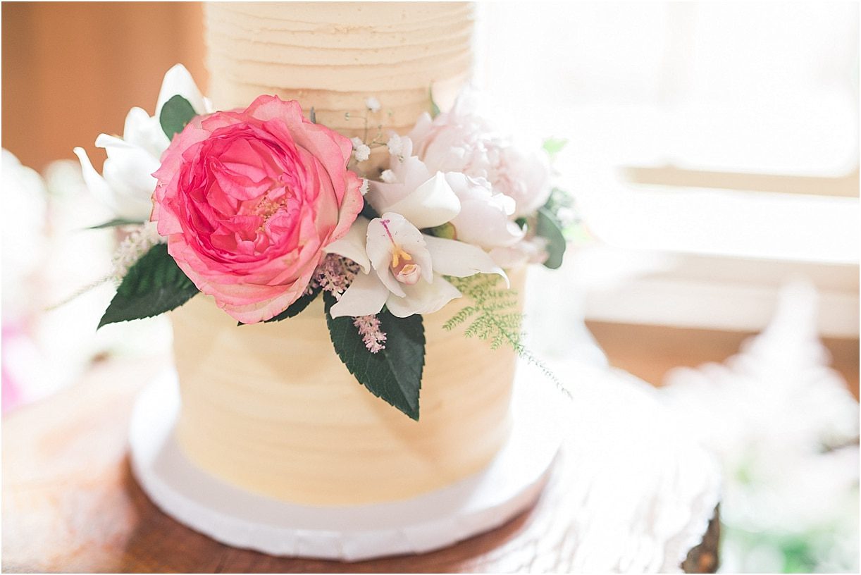 Virginia Barn Wedding as seen on Hill City Bride Wedding Blog - cake, flowers, floral, white