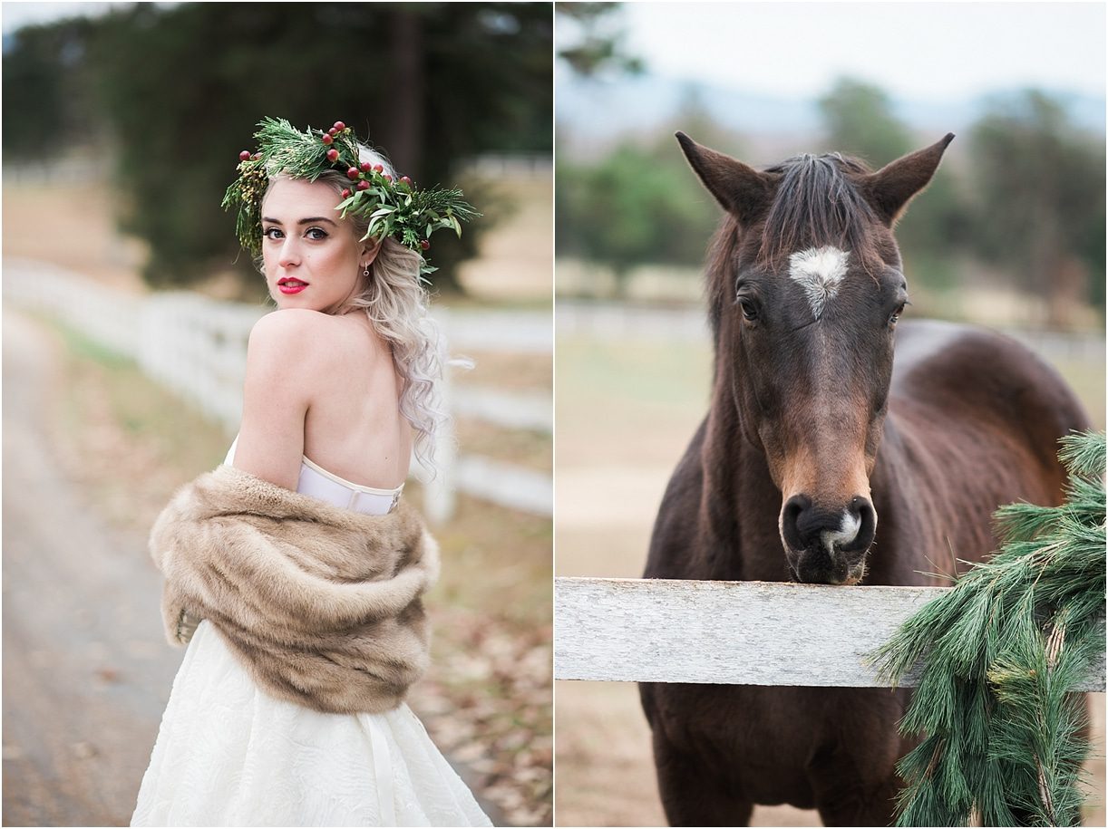 Horses and Hot Cocoa Winter Bridal Session as seen on Hill City Bride Virginia Wedding Blog