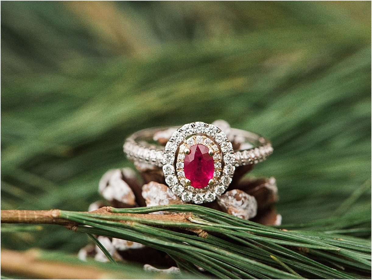 Christmas Wedding Holiday Berries Winter Styled Shoot as seen on Hill City Bride Virginia Wedding Blog - red ring, engagement ring, ruby