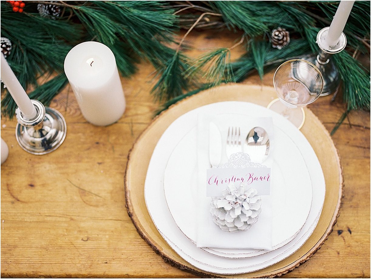 Christmas Wedding Holiday Berries Winter Styled Shoot as seen on Hill City Bride Virginia Wedding Blog - place setting, table scape