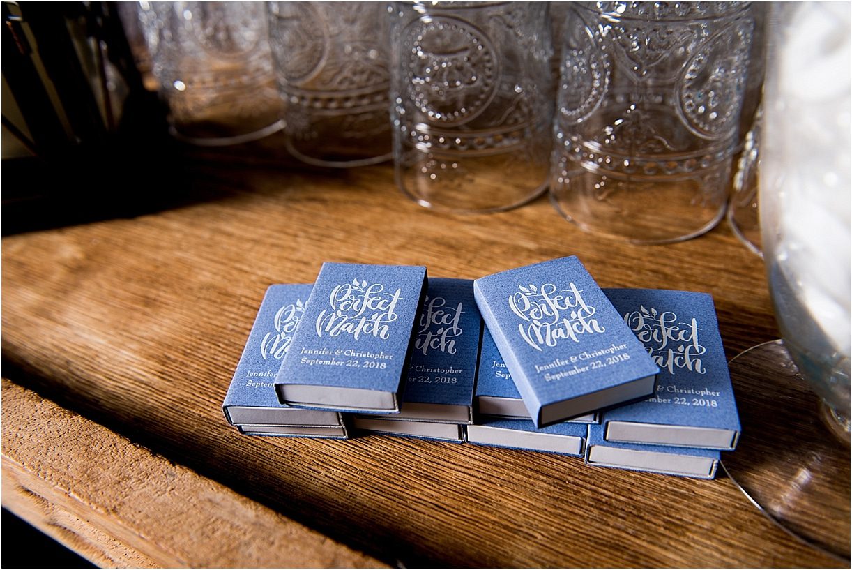 Blue Outdoor Wedding in Alexandria Virginia with Perfect Details | Hill City Bride Blog for Ideas and Inspiration Alexandria Personalized Matchbook Favor Matches
