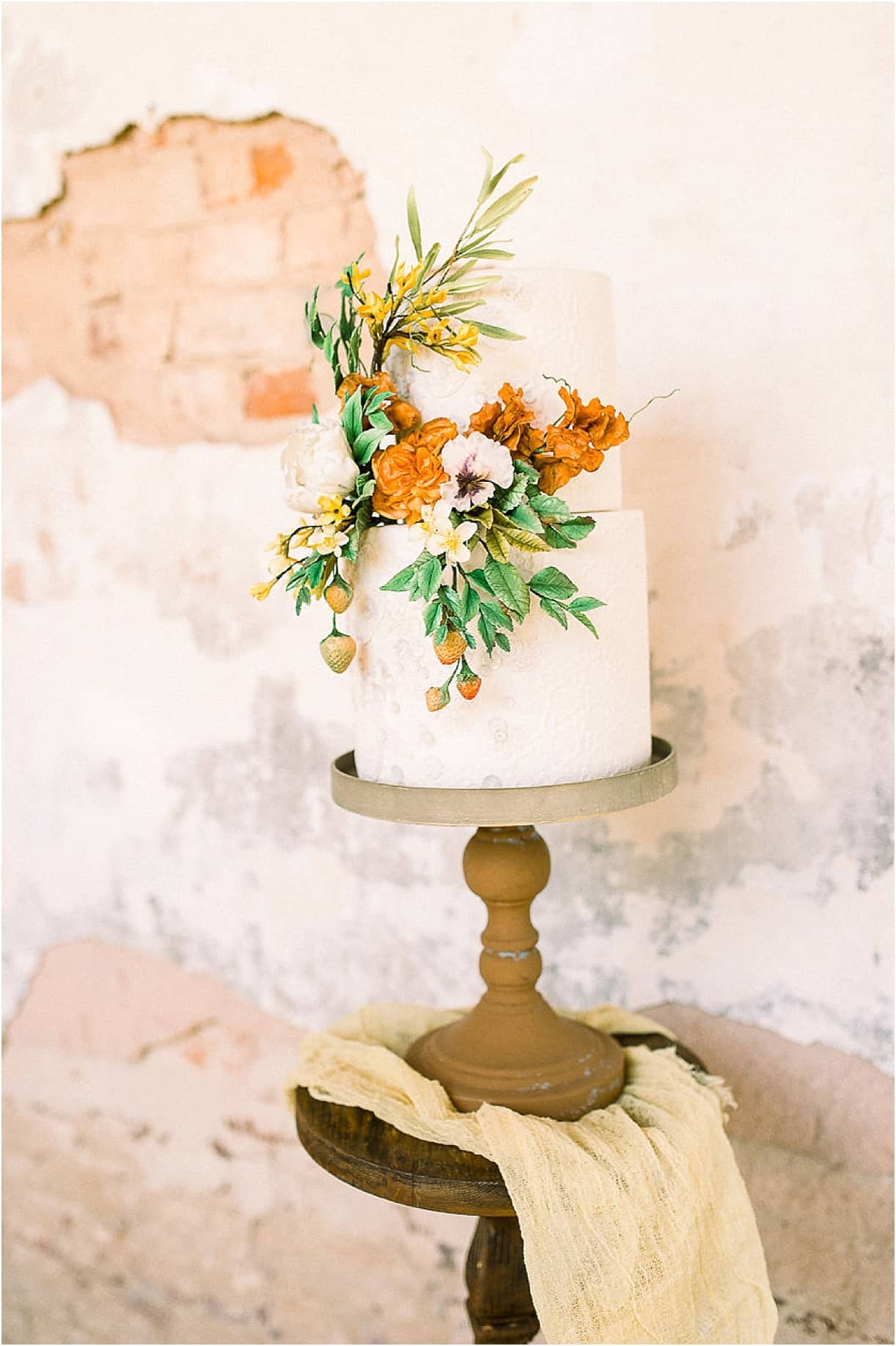 Autumnal Styled Shoot with Unique Spring Wedding Colors | Hill City Bride Virginia Wedding Blog Reception Flowers Cake Floral Orange Peach Blue Green White