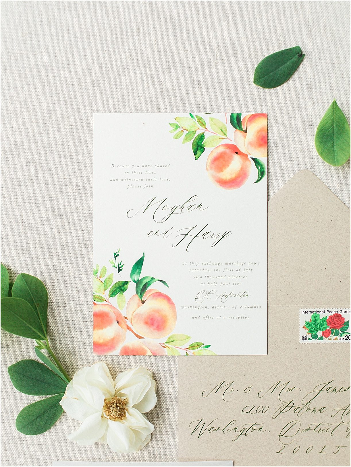 Peach Inspired Wedding Inspiration at the Arboretum Invitation
