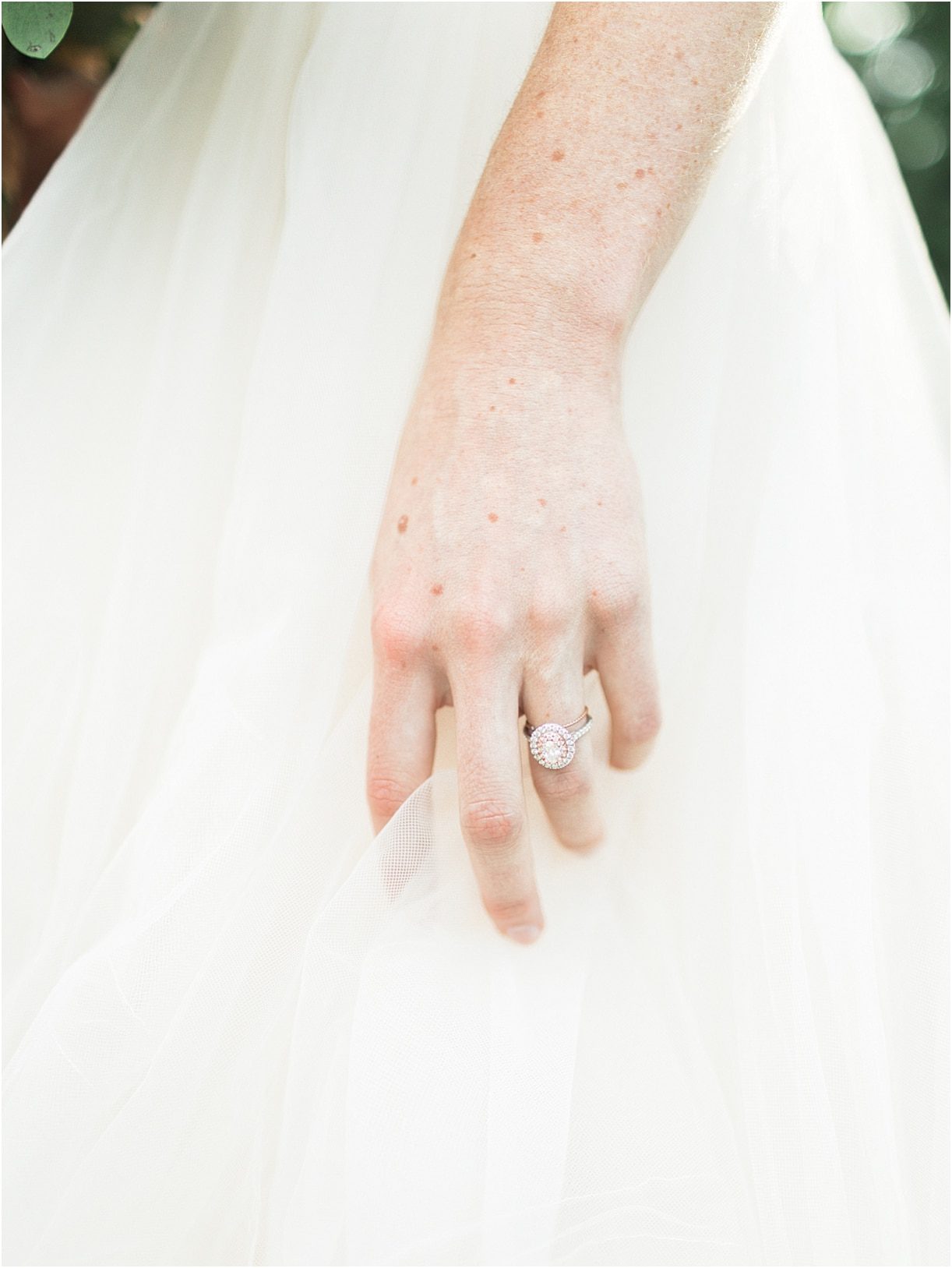 Peach Inspired Wedding Inspiration at the Arboretum Oval Engagement Ring