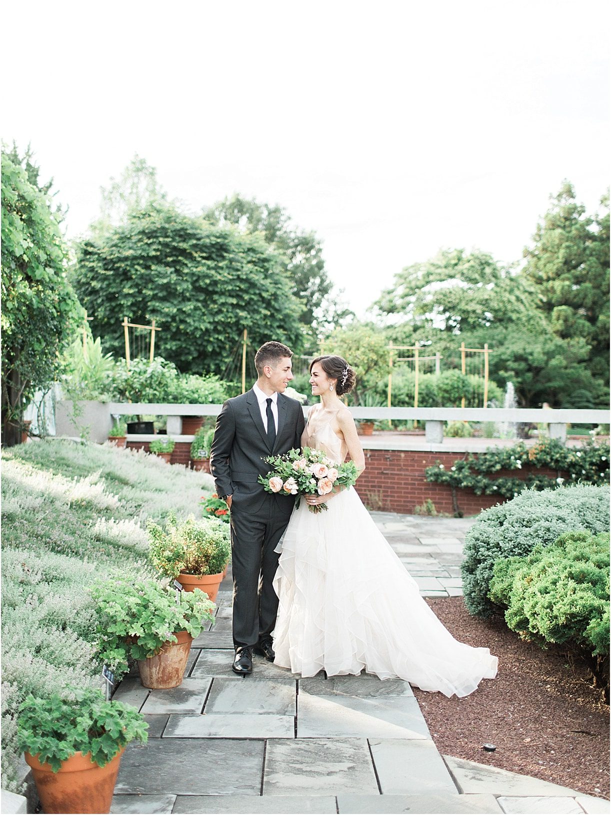 Peach Inspired Wedding Inspiration at the Arboretum Garden Groom Couple Newlyweds