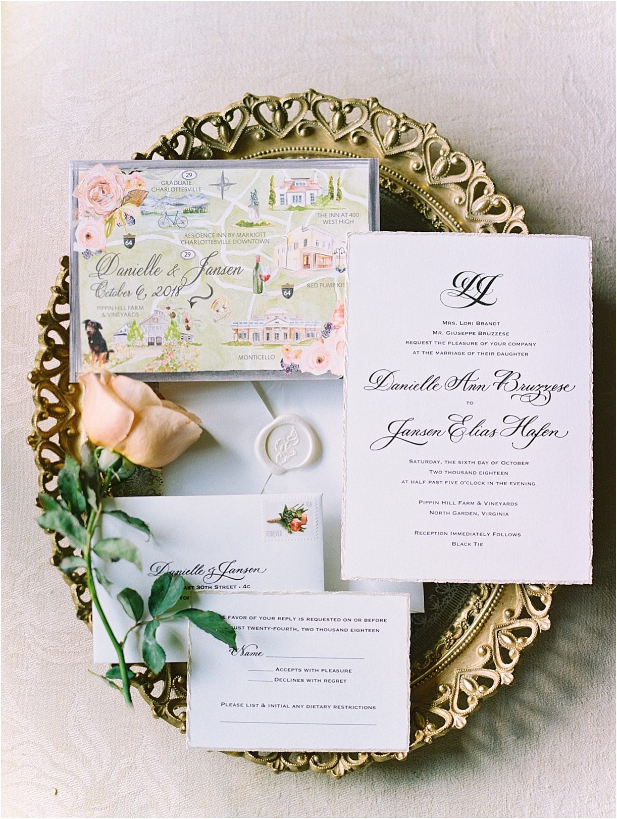 Gorgeous Pippin Hill Wedding in Charlottesville Virginia Flat Lay Mirror Tray