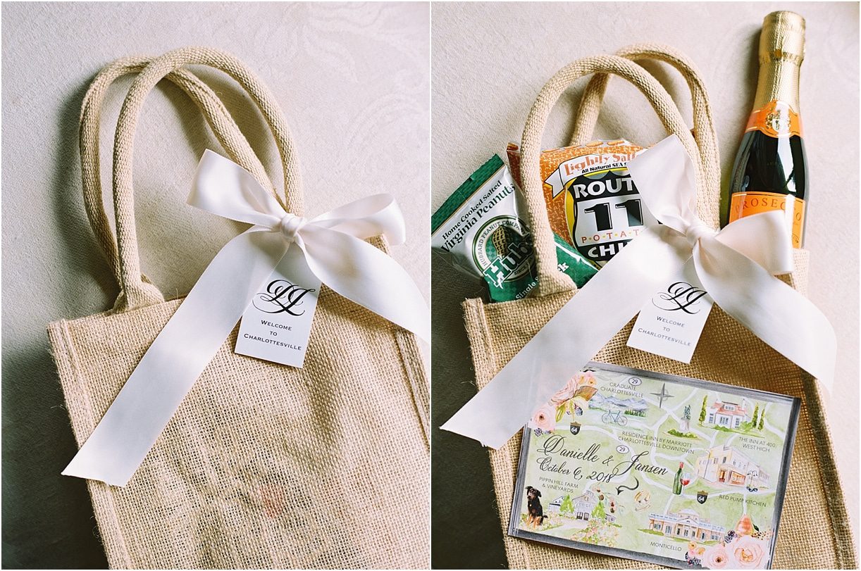 Gorgeous Pippin Hill Wedding in Charlottesville Virginia Welcome Bag Basket