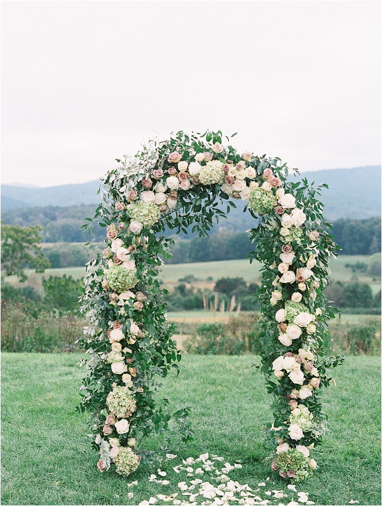 Gorgeous Pippin Hill Wedding in Charlottesville Virginia Floral Arch Mountains