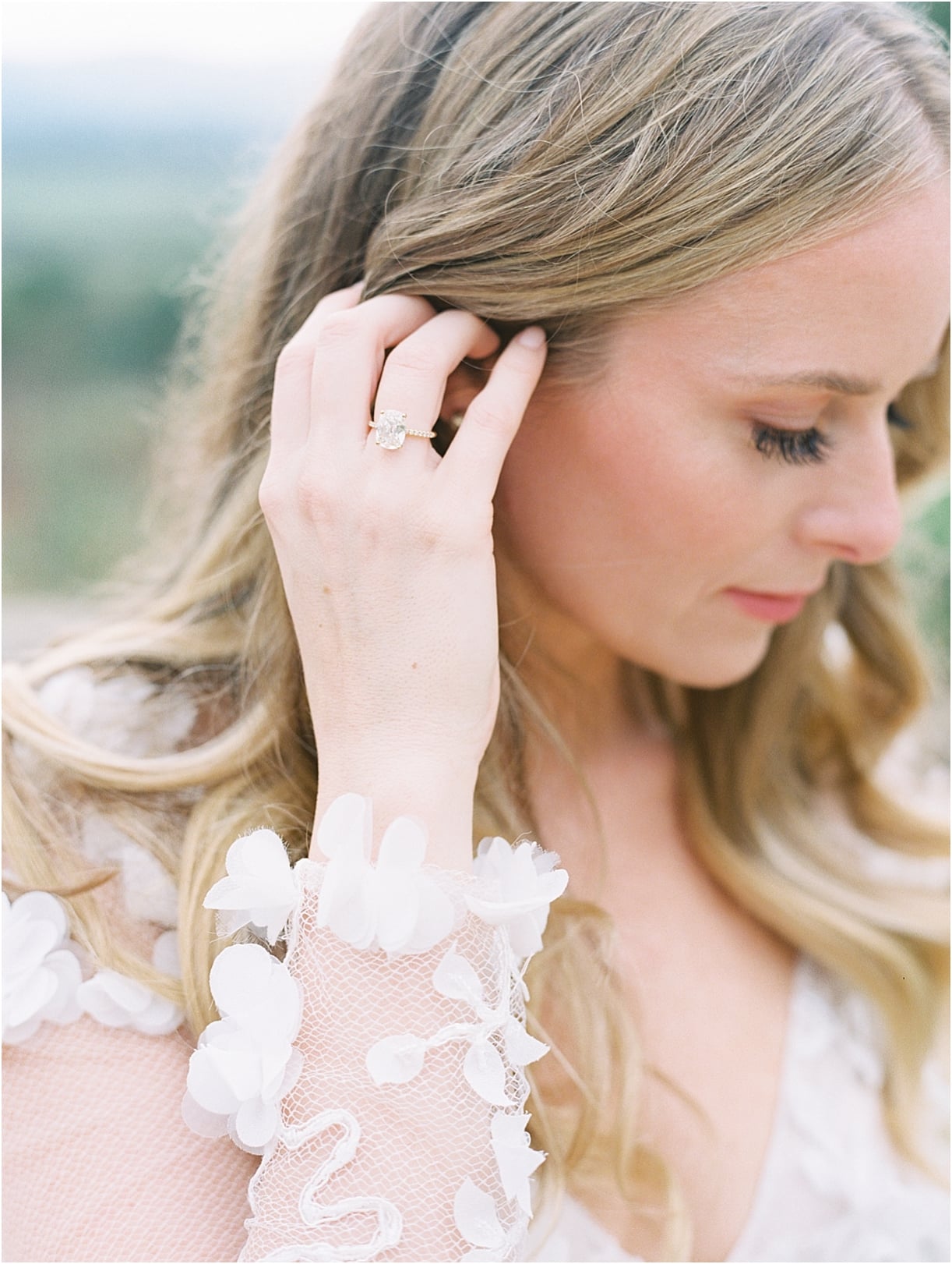 Gorgeous Pippin Hill Wedding in Charlottesville Virginia Engagement Ring Hair Down Makeup