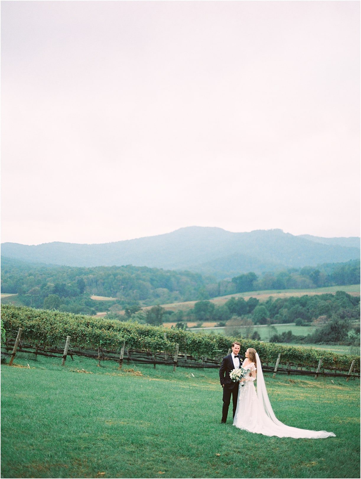 Gorgeous Pippin Hill Wedding in Charlottesville Virginia Groom Mountains Bouquet Flowers
