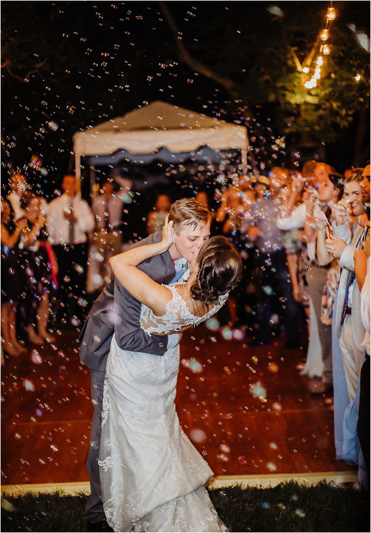 Cape Charles Wedding Venues | Blue Wedding | Hill City Bride Virginia Weddings Blog | Couple Exit Bubbles