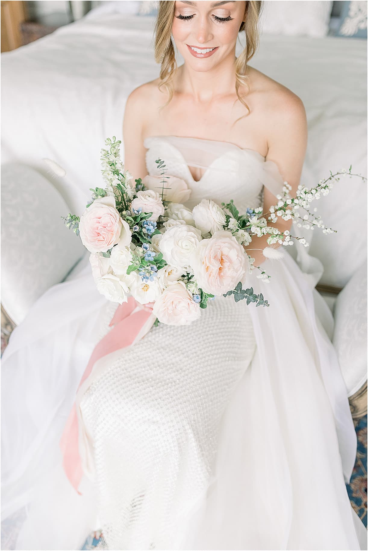 Light Pink Wedding Theme | Hill City Bride | Blush Pink and Navy Blue Wedding Flower Bouquet