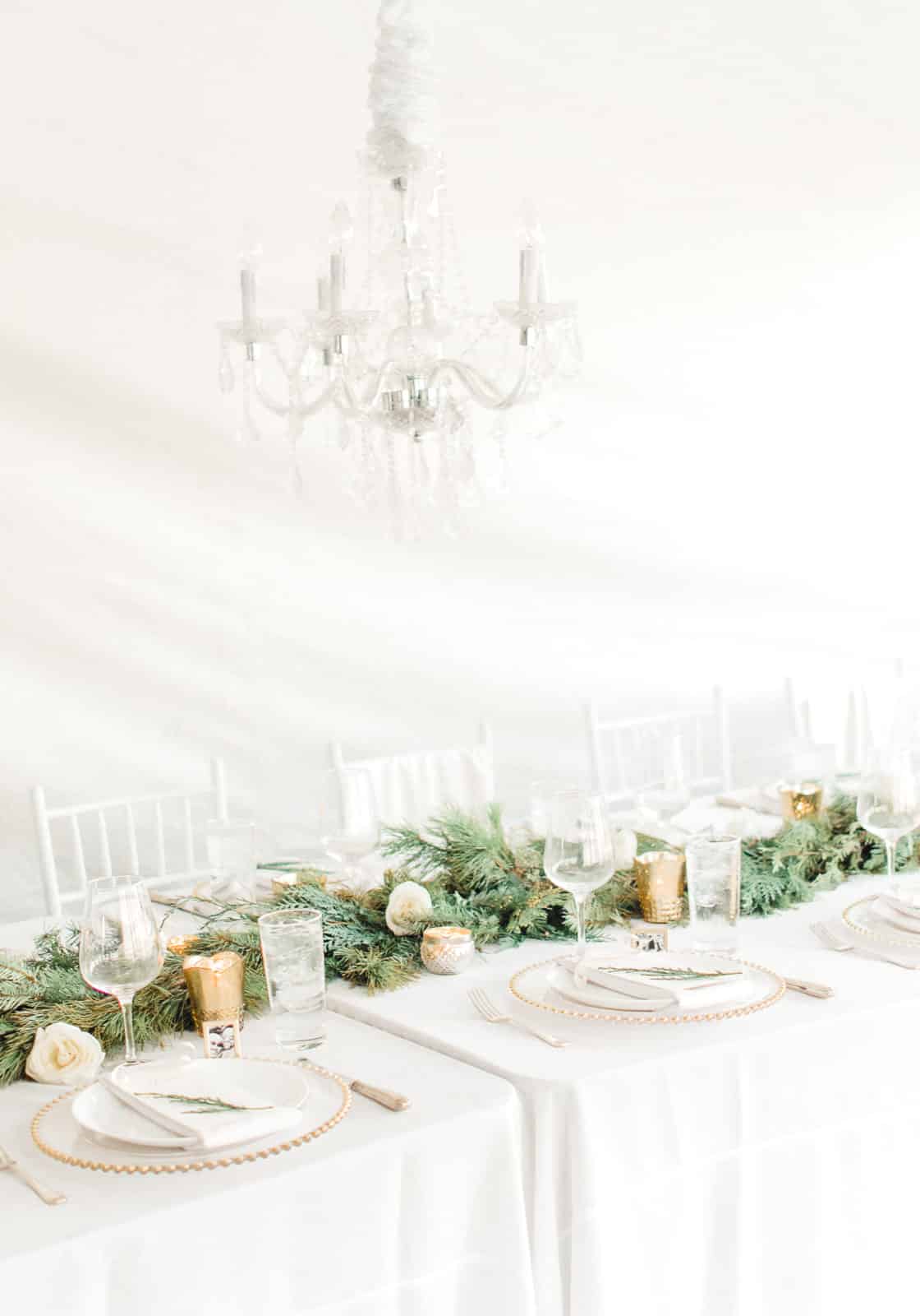 White Christmas Wedding Themes Tablescape