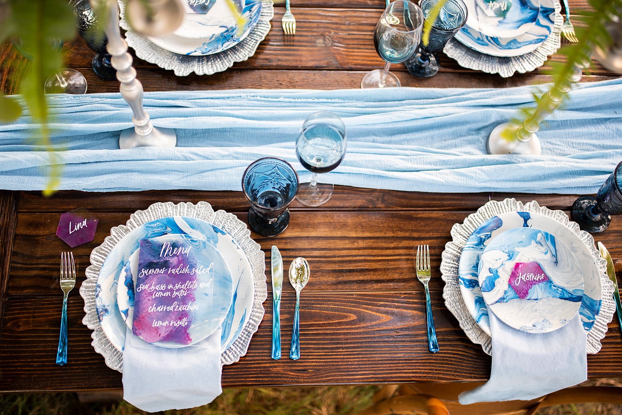 Pastel Wedding Colors | Purple and Blue Wedding Ideas Tablescape Watercolor