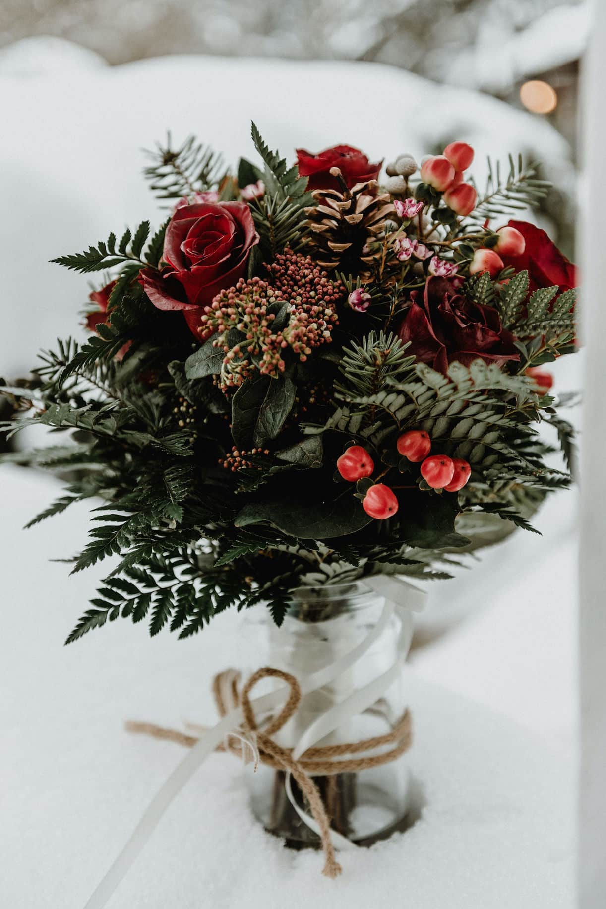 Winter Wedding Bouquets with Pine Cones