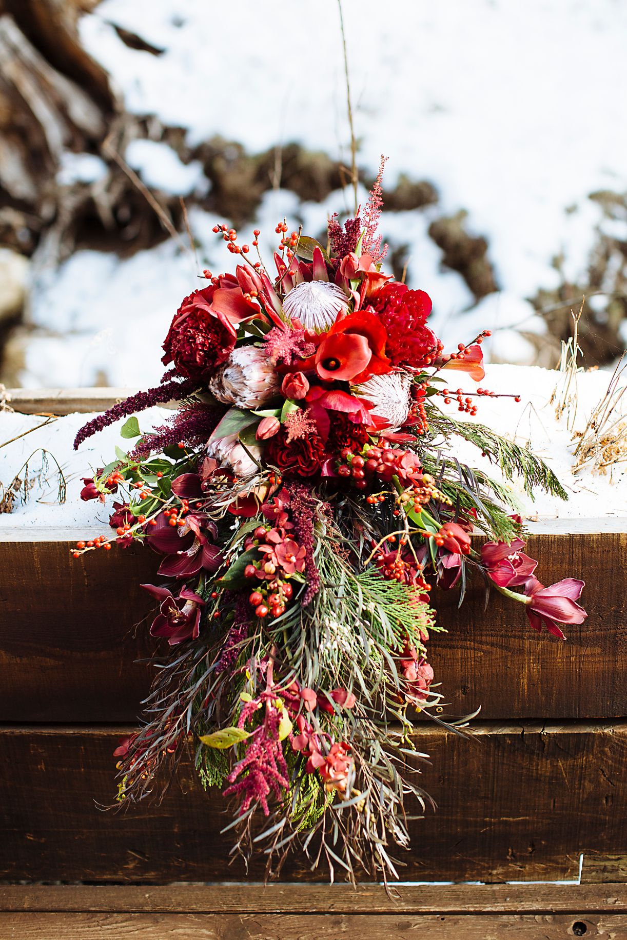 Cascading Winter Wedding Bouquet