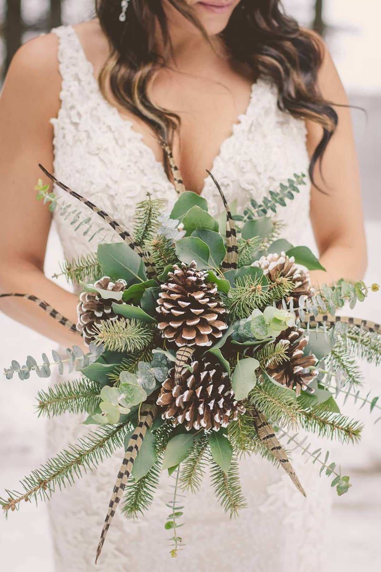 Christmas Wedding Bouquet with Pine Cones Winter