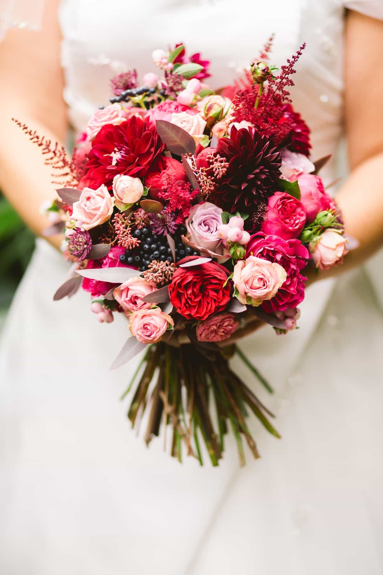Monochromatic Red Wedding Bouquet for Winter
