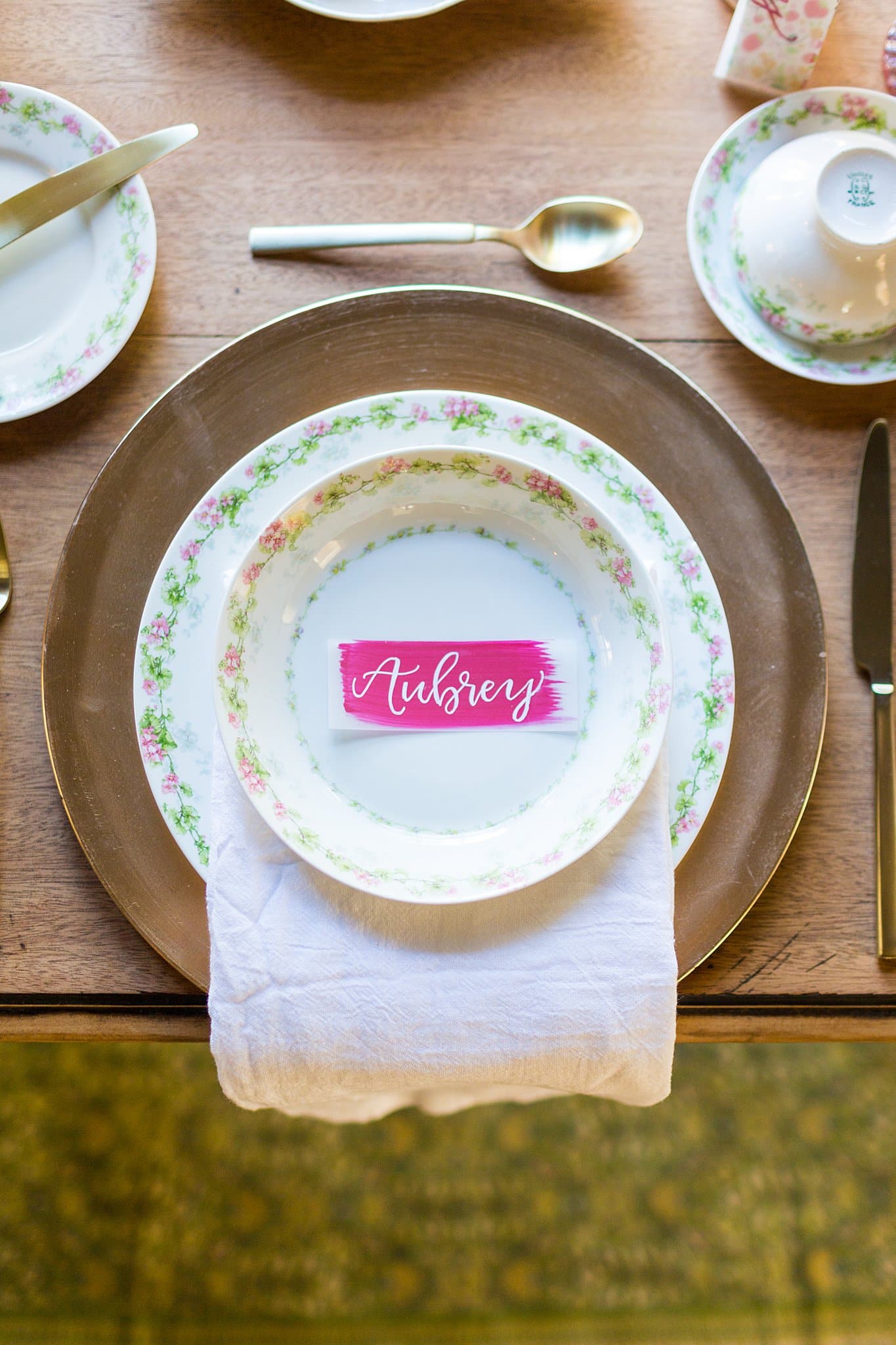 Yellow and Pink Bridesmaids Luncheon Place Setting