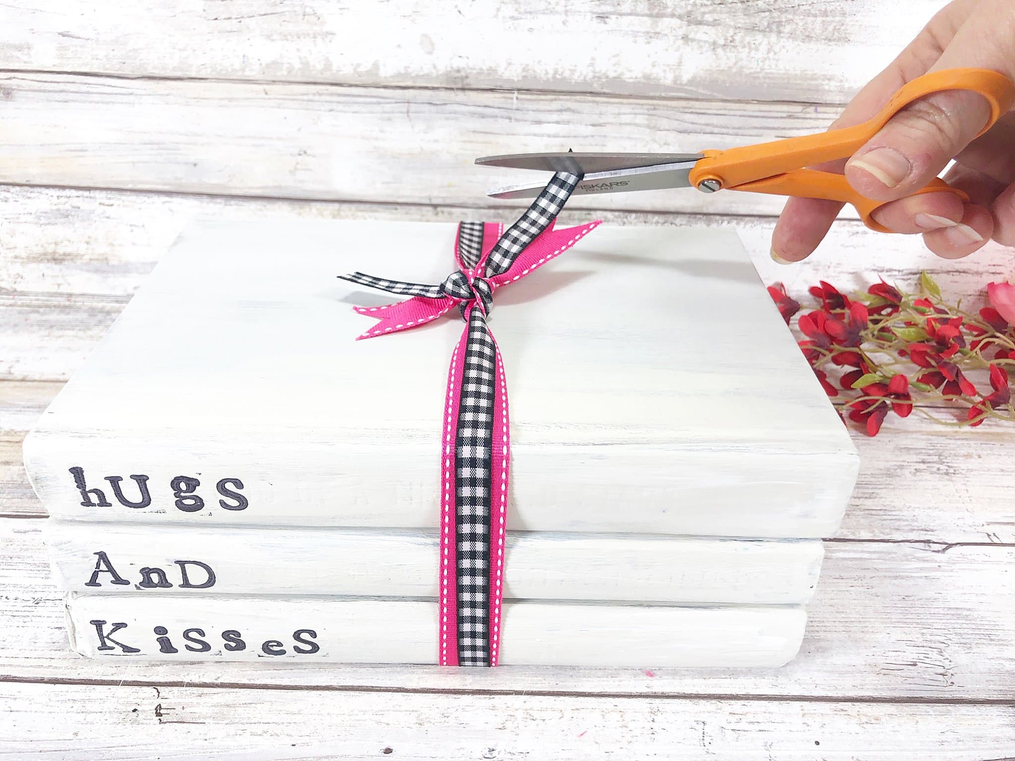 How to Make Farmhouse Book Stacks for Valentine's Day Decor