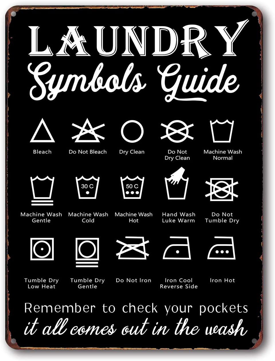 Laundry Room Vintage Metal Sign Symbols Guide Decorative Signs Wash Room Decor Bathroom Signs