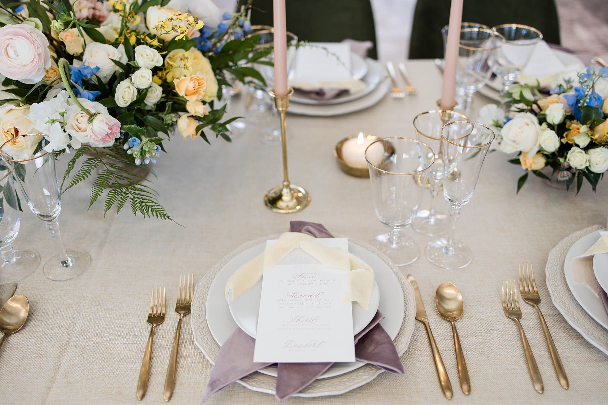 Place Setting Pastel Charlottesville Virginia Wedding at The Wool Factory