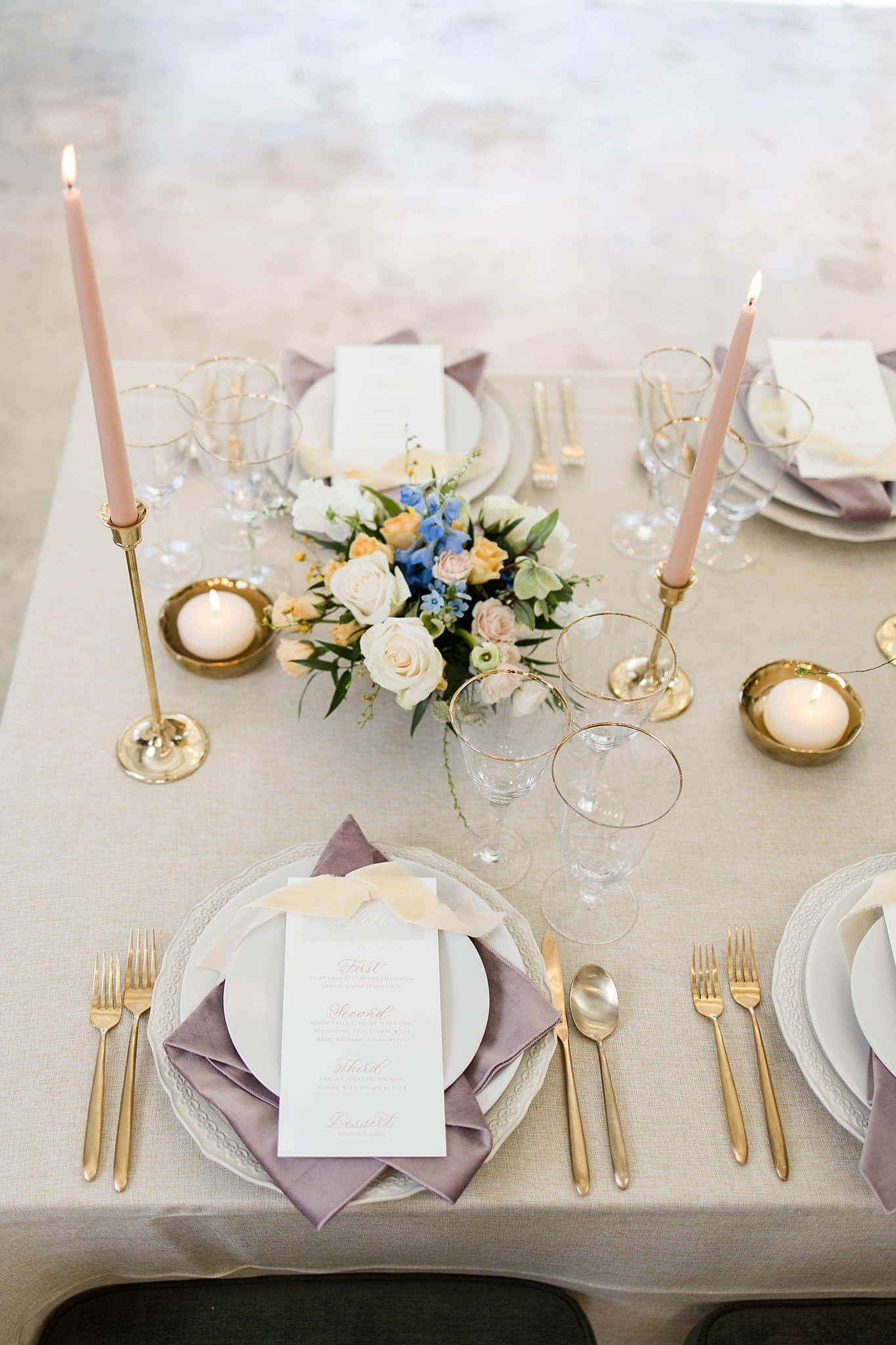 Tablescape Pastel Charlottesville Virginia Wedding at The Wool Factory