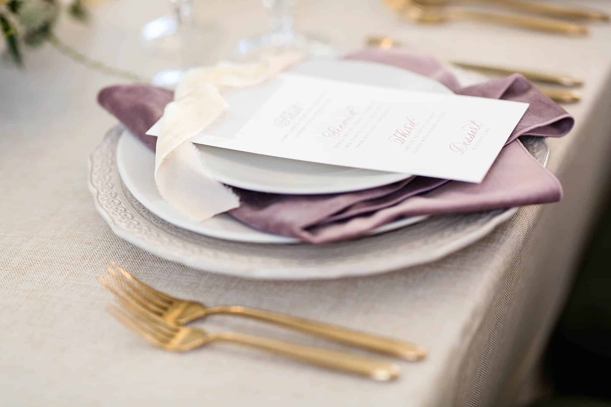 Place Setting Pastel Charlottesville Virginia Wedding at The Wool Factory